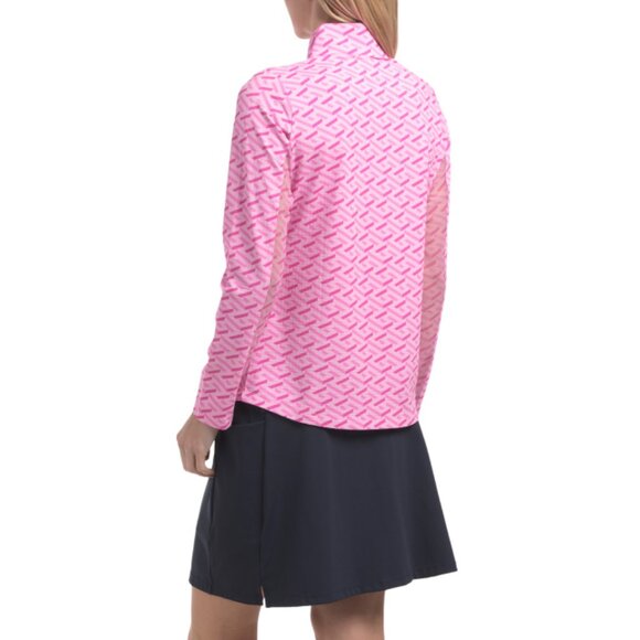 IBKUL Hot Pink Upf 50 Printed Quarter Zip Long Sleeve Top - Picture 2 of 2